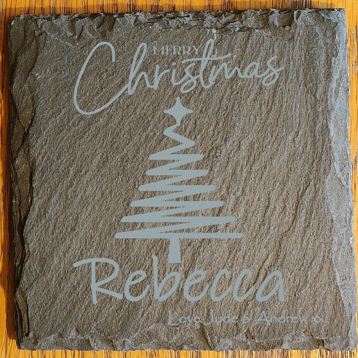 Personalised Christmas Coaster: Laser Engraved Wood or Slate Gift - Image 9