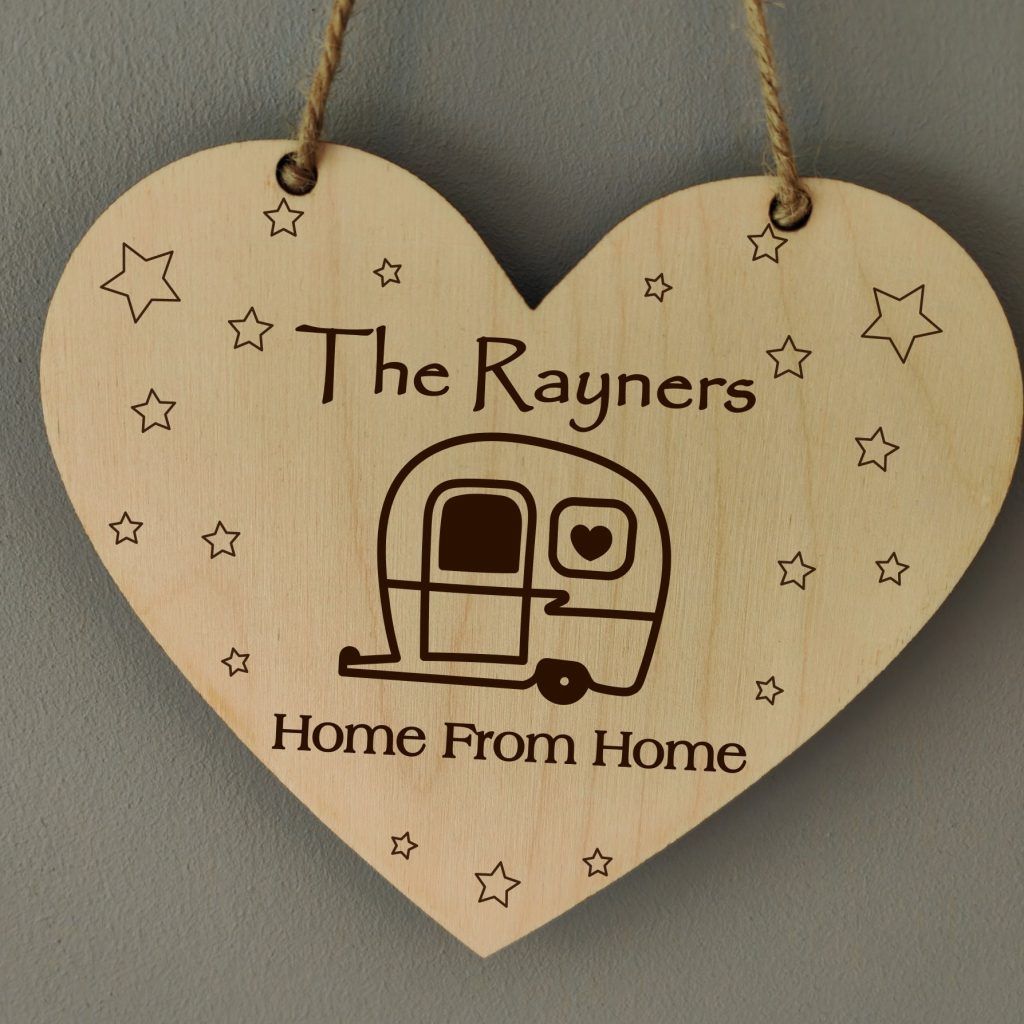 Personalised Caravan decoration gift Wall Art Hanging Heart Laser Engraved Plaque Decoration Him Her