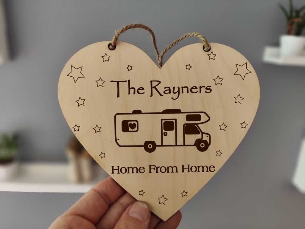 Personalised Motorhome decoration gift Wall Art Hanging Heart Laser Engraved Plaque Decoration Him Her