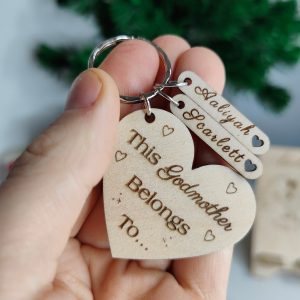 Personalised Godmother Gift Keyring Laser Engraved with Kids Name Ideal birthday present or stocking filler Gift for Mum Christening gift for godfather