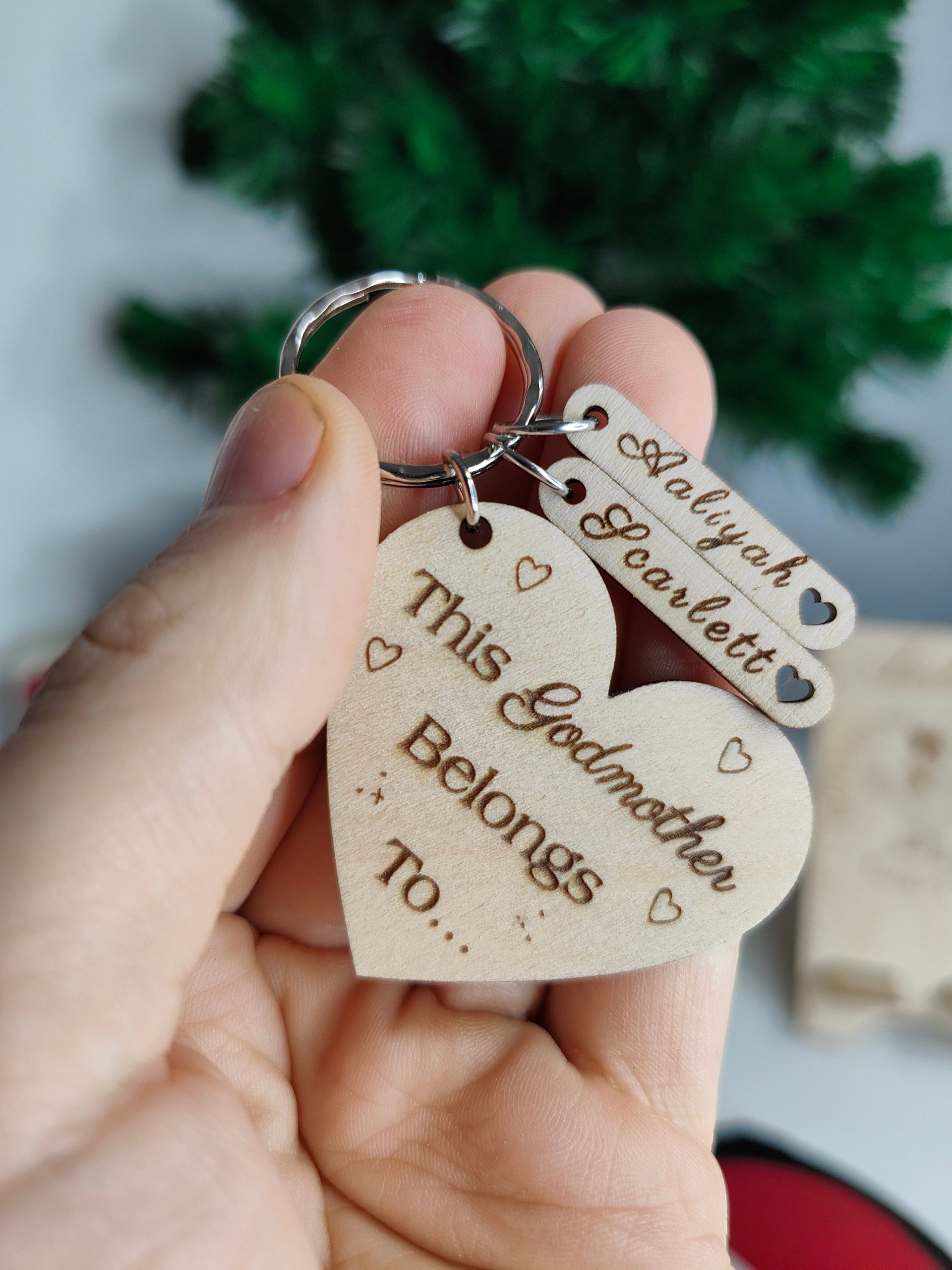 Personalised Godmother Gift Keyring Laser Engraved with Kids Name Ideal birthday present or stocking filler Gift for Mum Christening gift for godfather