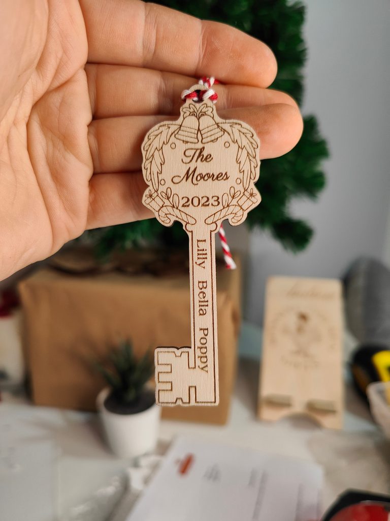 Personalised Santa's Key Christmas Ornament: Engraved Wooden Family Keepsake