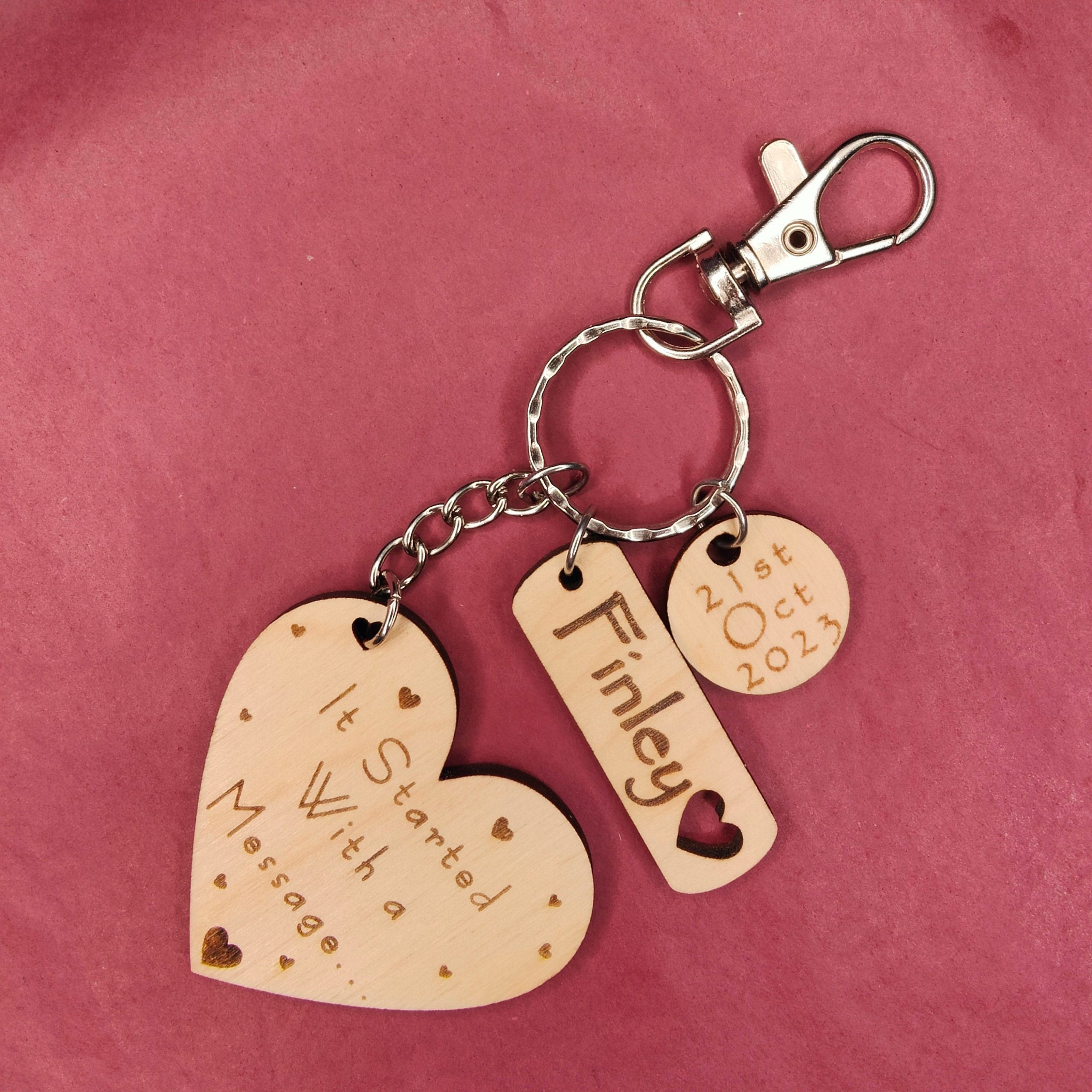 Personalised Wooden Anniversary Keyring: Engraved Name & Date - Image 4
