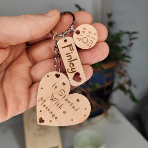 Personalised Wooden Anniversary Keyring: Engraved Name & Date