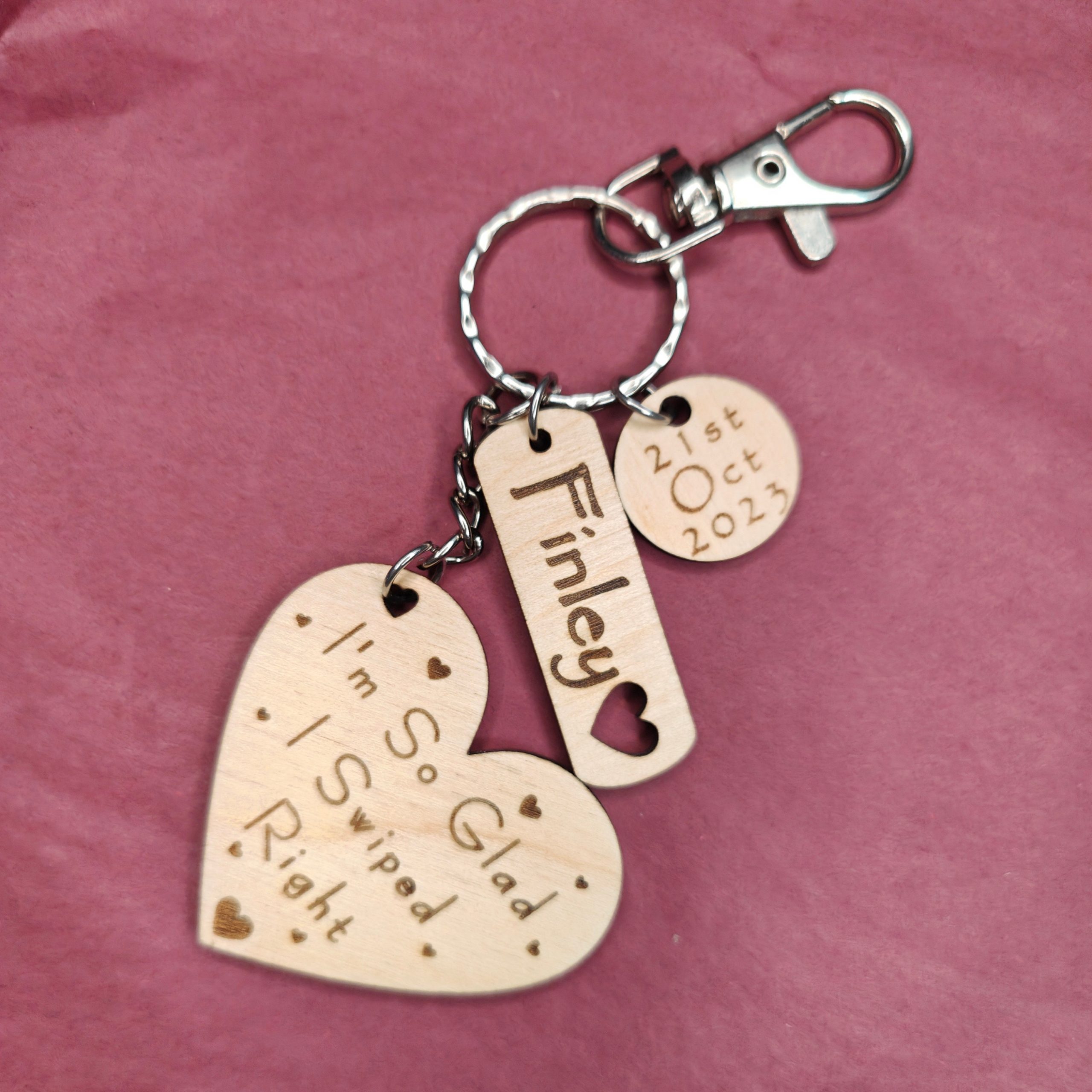 Personalised Wooden Heart Keyring Set, Online Dating Gift - Image 4