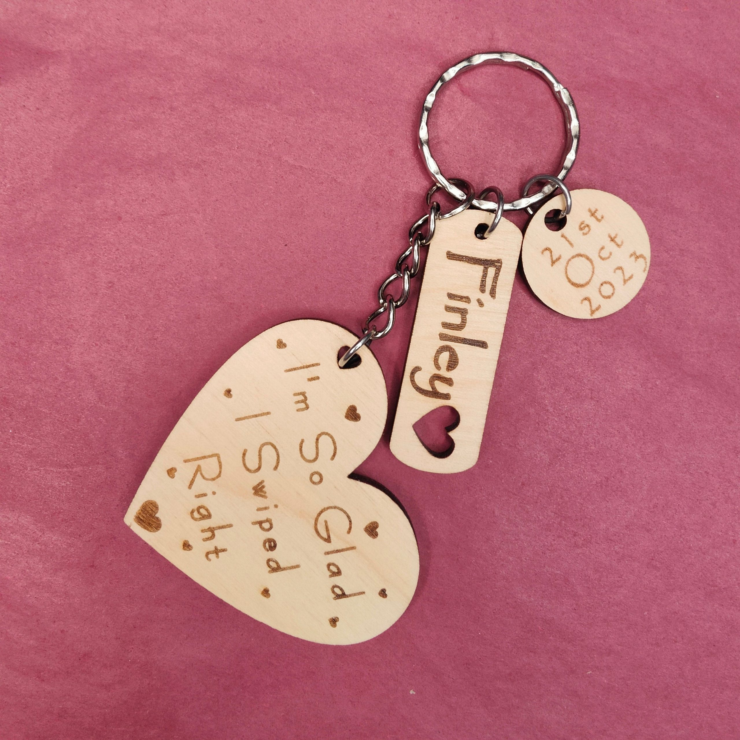Personalised Wooden Heart Keyring Set, Online Dating Gift - Image 5