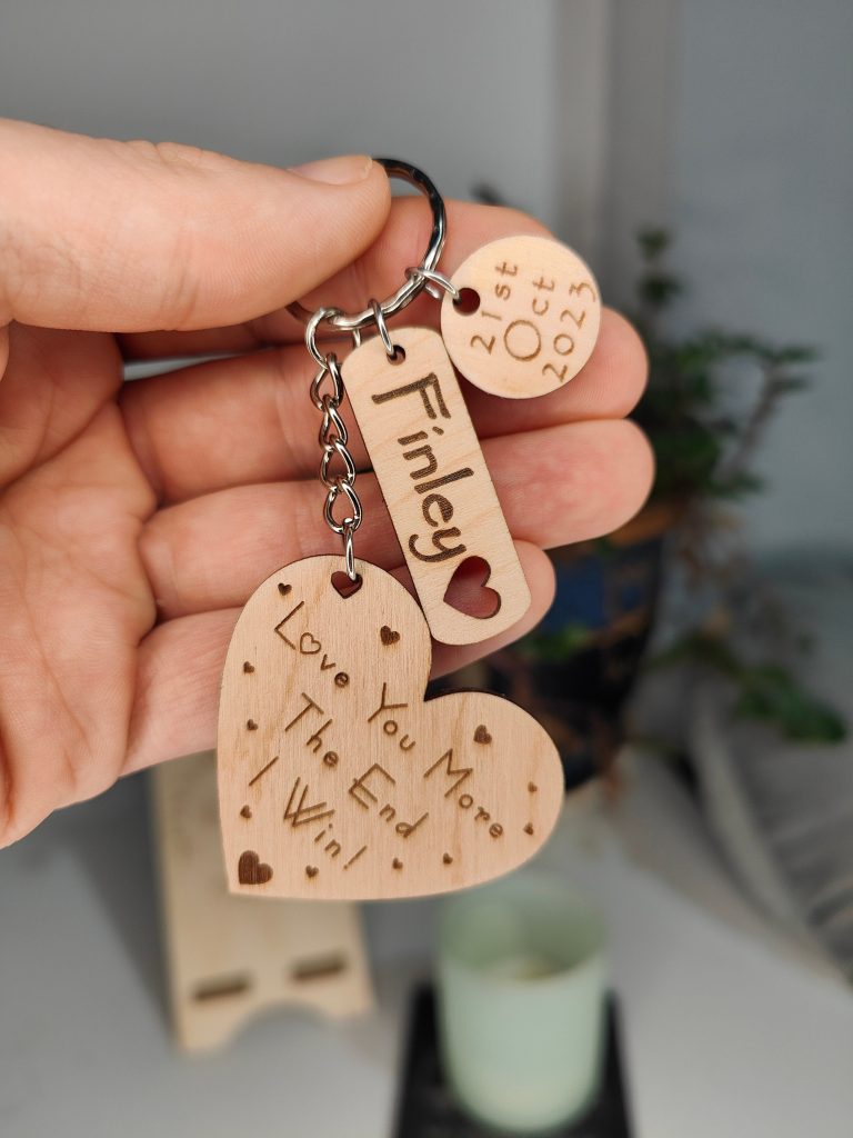 Personalised Wooden Heart Keyring: Engraved Name & Date, Valentine's Gift