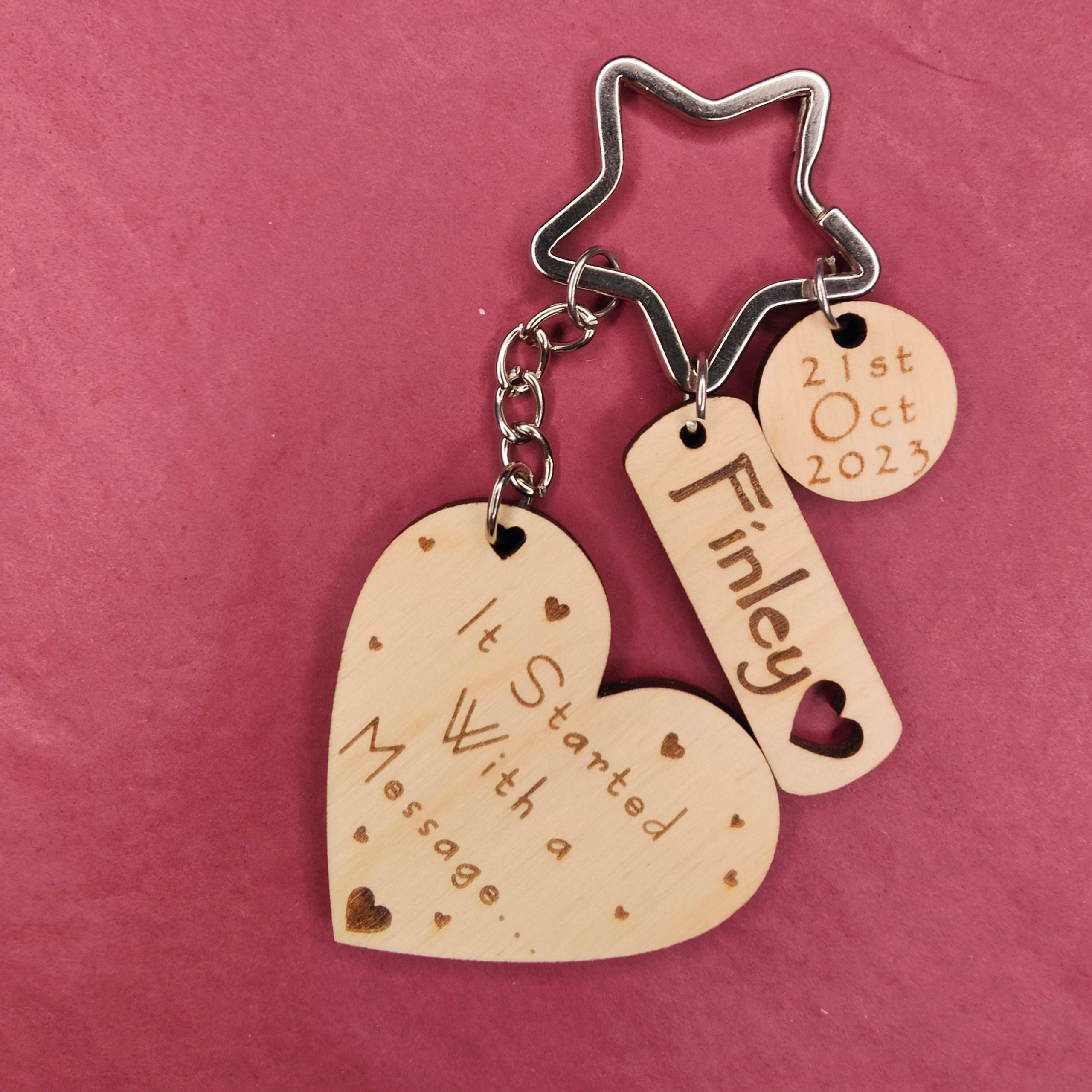 Personalised Wooden Anniversary Keyring: Engraved Name & Date - Image 3
