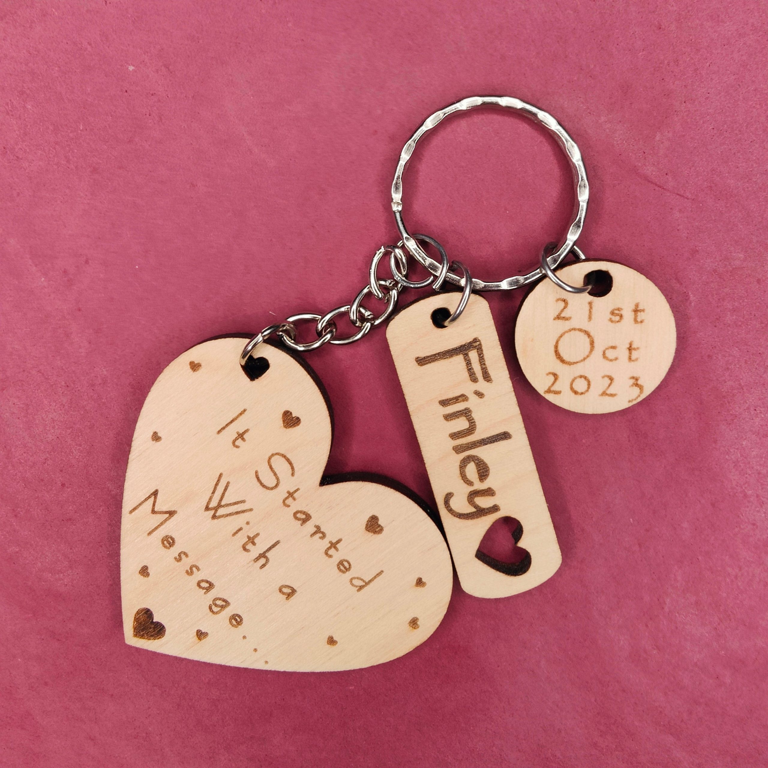 Personalised Wooden Anniversary Keyring: Engraved Name & Date - Image 5