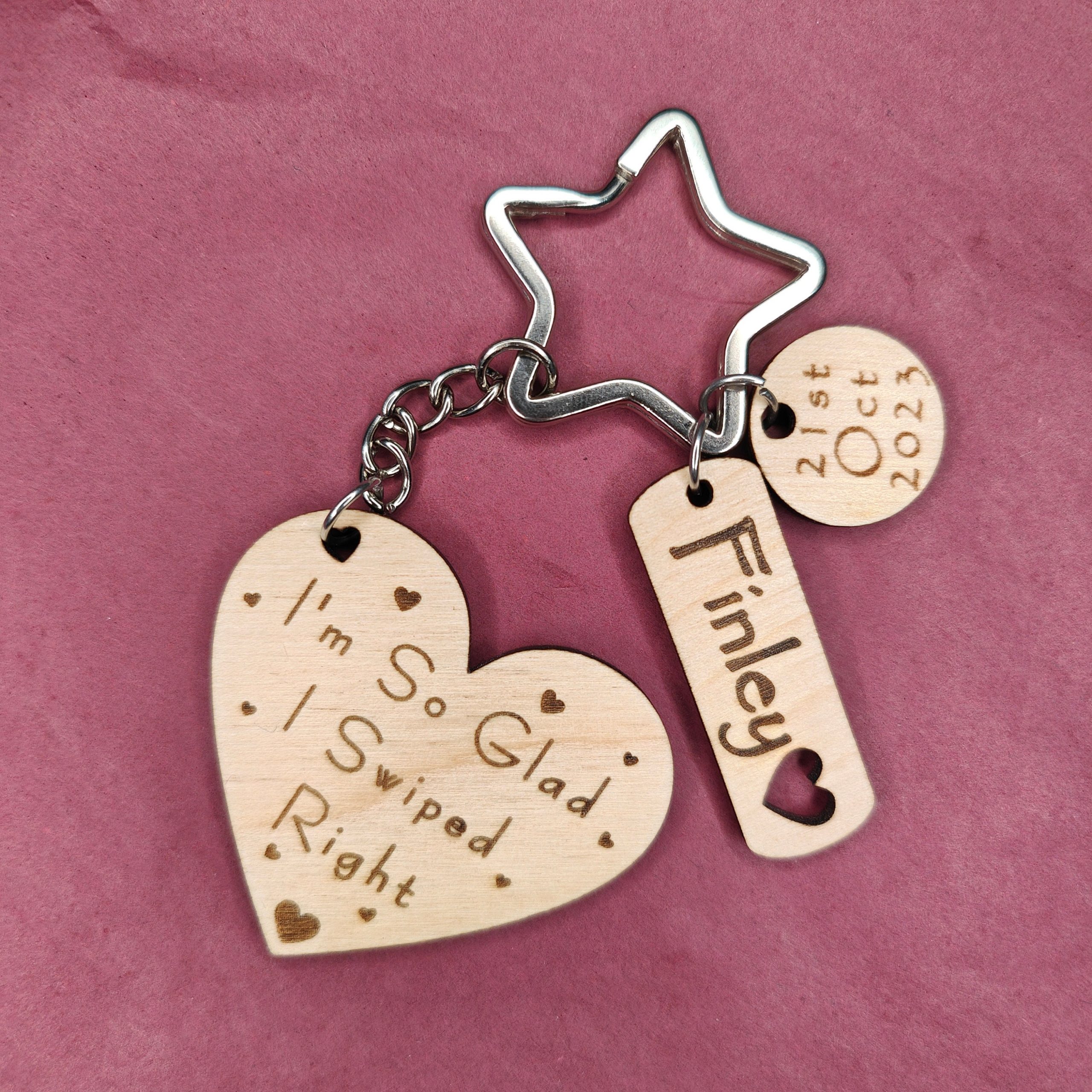 Personalised Wooden Heart Keyring Set, Online Dating Gift - Image 3
