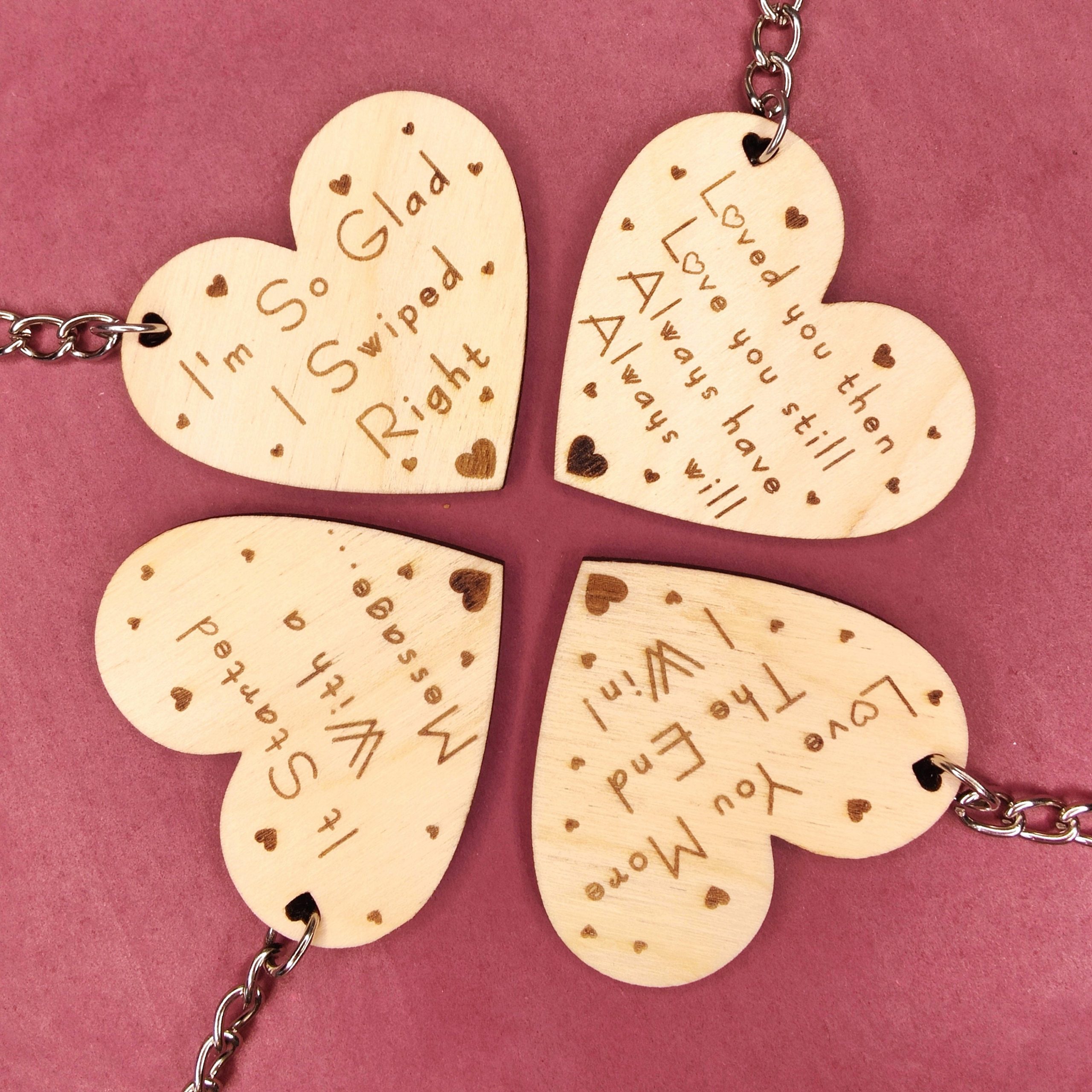 Personalised Wooden Heart Keyring Set, Online Dating Gift - Image 6