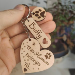 Personalised Pet Owner keyring Gift Human Belongs To Dog Owner lover Cat owner Laser Engraved with Pet Name Ideal birthday present