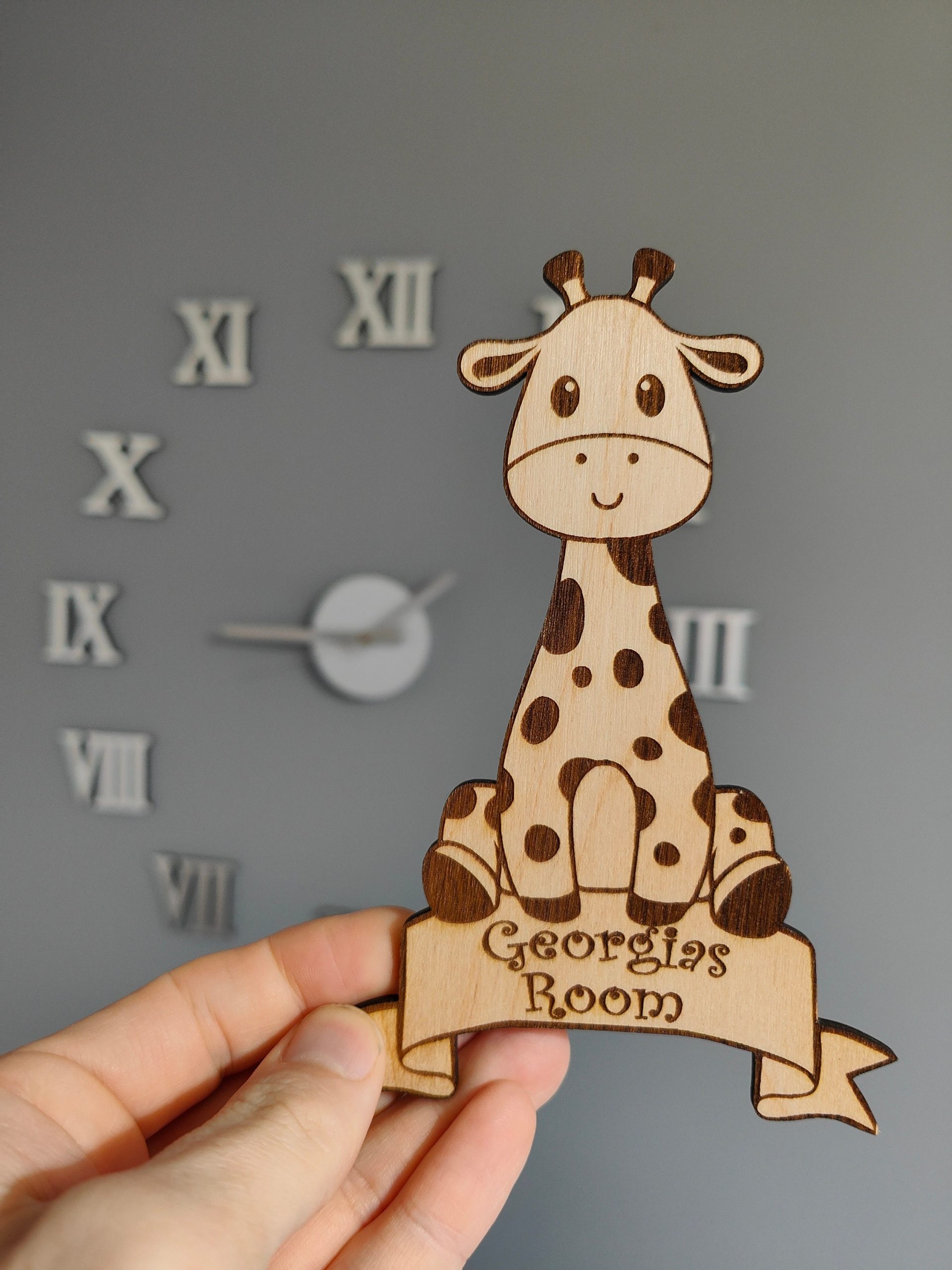 Personalised Giraffe Door Sign: Engraved Wood Nursery Decor - Image 3