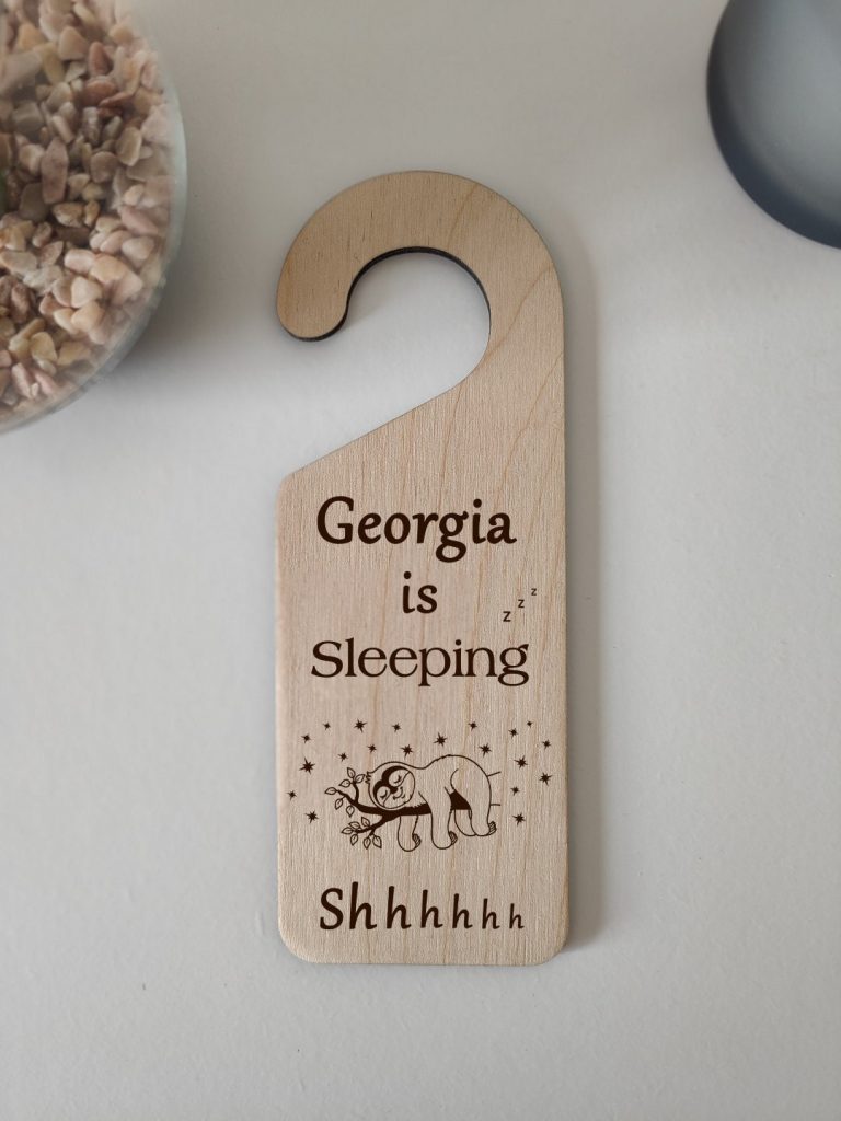 Personalised Sloth Bedroom Door Hanger: Engraved Wood Nursery Decor