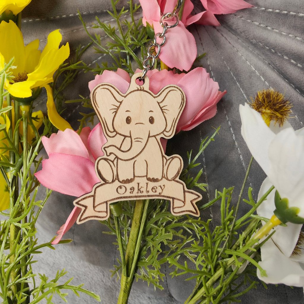 Personalised Cute Elephant Animal Keyring or Bag Tag Laser Engraved Gift & Name
