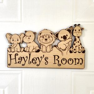 Personalised Safari Animal Door Sign: Engraved Nursery Decor