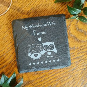 Personalised Couples Coaster: Engraved Animal Design, Valentine's Gift