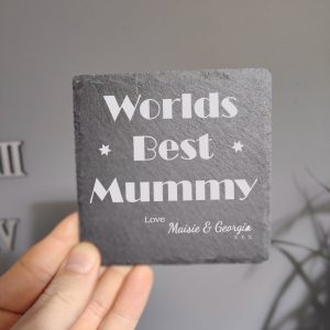 Personalised Worlds Best Mummy, Daddy, Mam, Tad or Papa Coaster for him or Her. Ideal for Mothers Day or Fathers day