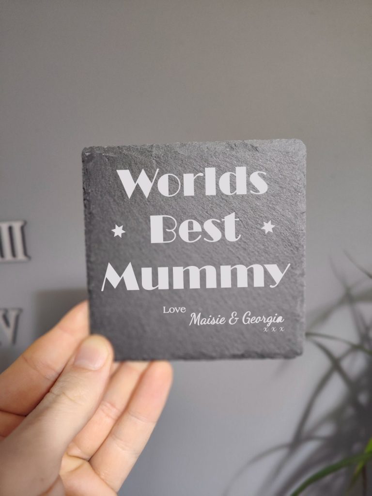 Personalised Worlds Best Mummy, Daddy, Mam, Tad or Papa Coaster for him or Her. Ideal for Mothers Day or Fathers day