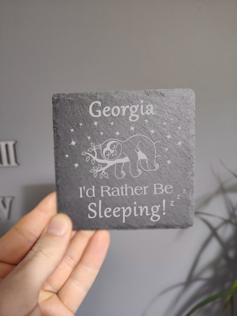 Personalised Sloth Coaster: Engraved Slate Gift