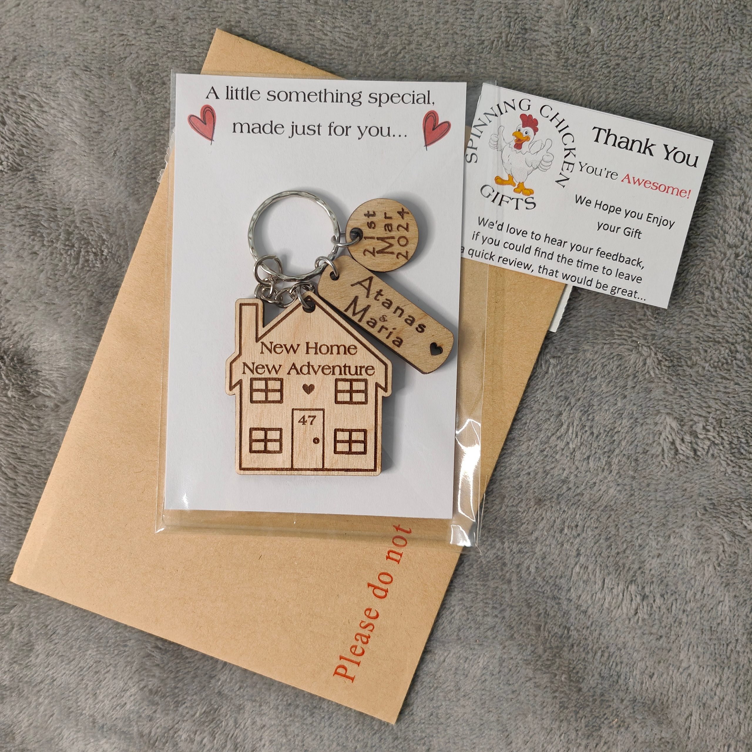 Personalised New Home Keyring, Laser Engraved Wooden Housewarming Gift - Image 8