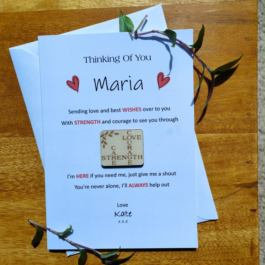 Personalised Thinking of you Sympathy hospital Treatment Greetings Card with Keepsake