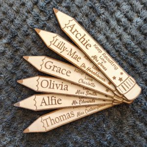 Personalised Teacher Bookmark, End of Term Gift, Laser Engraved Pencil Design