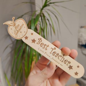 Personalised teacher gift bookmark apple
