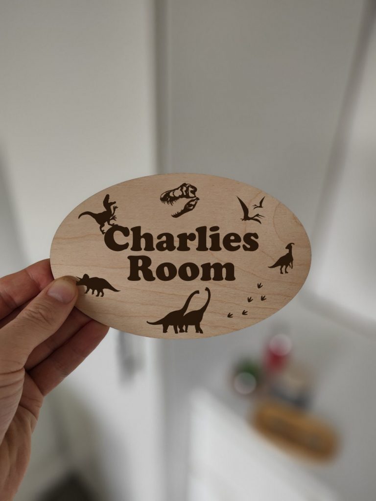Personalised dinosaur kids door sign