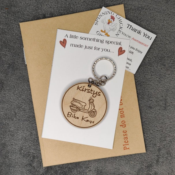 Personalised Wooden Motorbike Keyring: Laser Engraved Bike Gift - Image 7