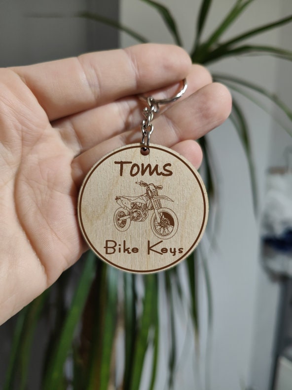 Personalised Wooden Motorbike Keyring: Laser Engraved Bike Gift - Image 3