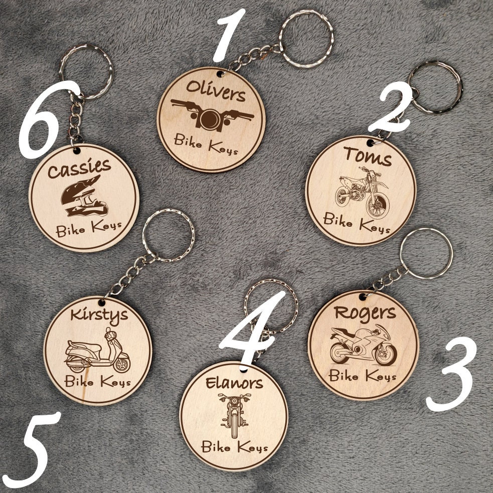 Personalised Wooden Motorbike Keyring: Laser Engraved Bike Gift - Image 9