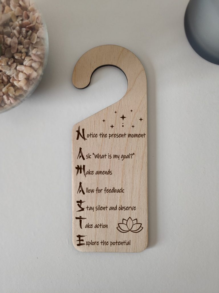 Namaste Wooden Door Hanger: Yoga Meditation Space Decor