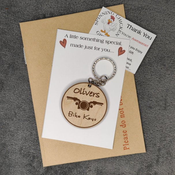 Personalised Wooden Motorbike Keyring: Laser Engraved Bike Gift - Image 5