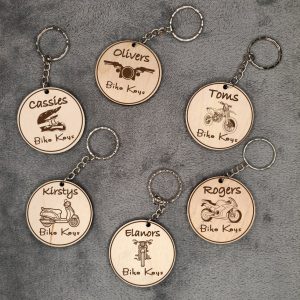 Personalised Wooden Motorbike Keyring: Laser Engraved Bike Gift