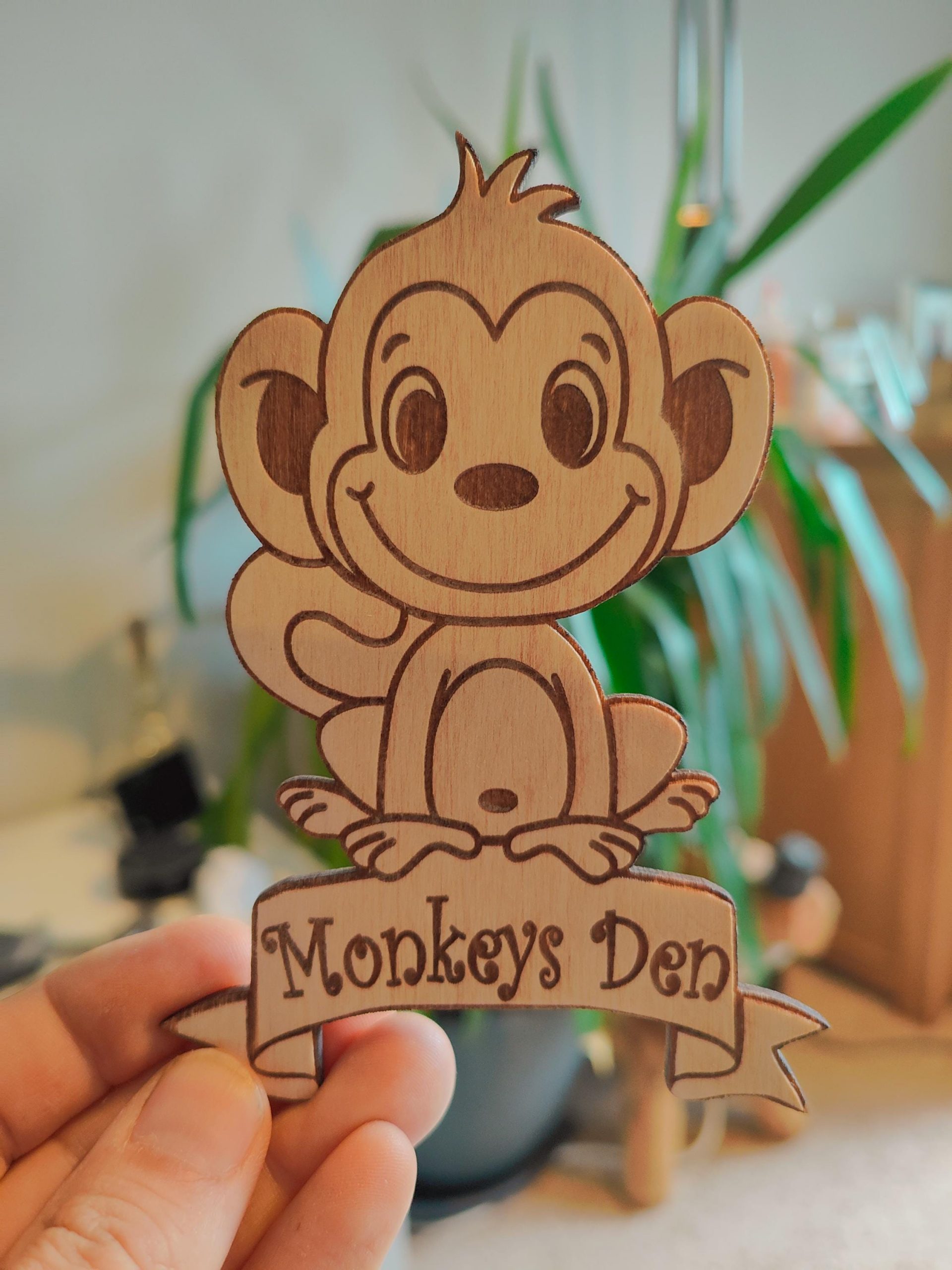 Personalised Monkey Door Sign: Engraved Wood, Jungle Nursery Decor - Image 3