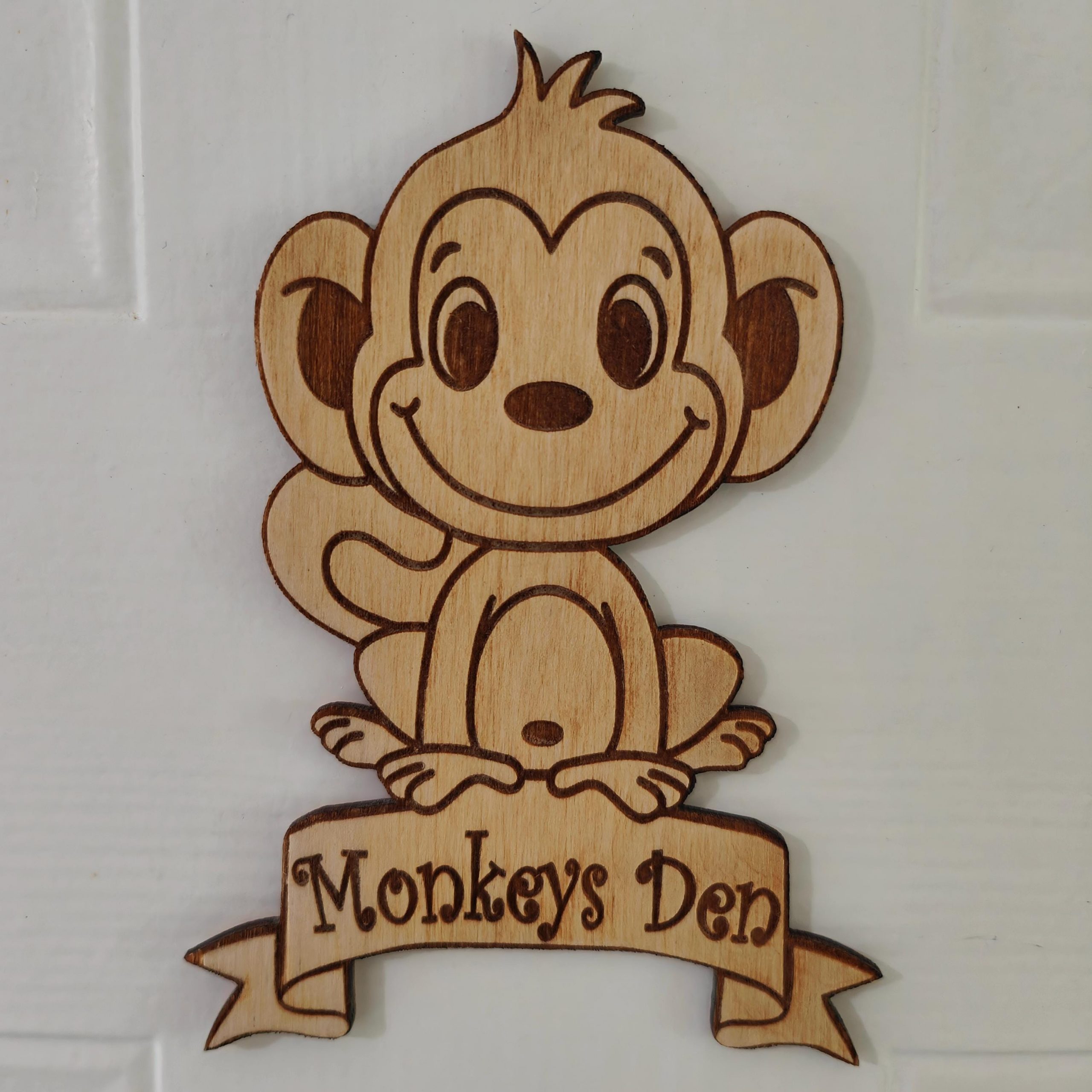 Personalised Monkey Door Sign: Engraved Wood, Jungle Nursery Decor