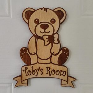 Personalised Teddy Bear Door Sign: Engraved Wooden Nursery Decor