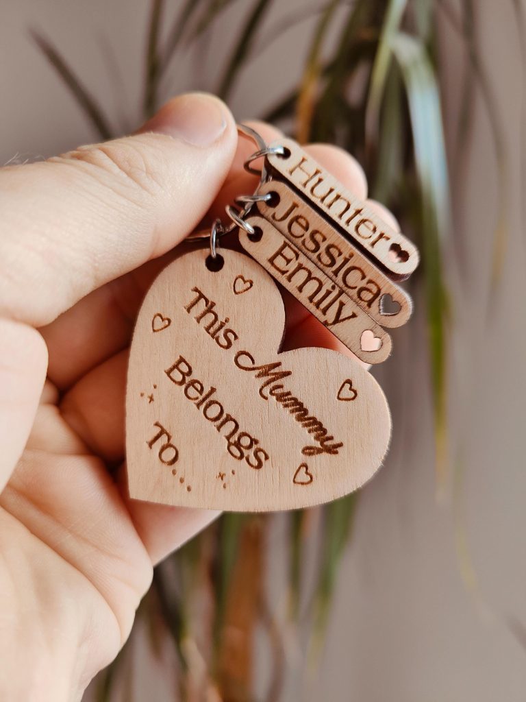 Personalized 'This Mummy Belongs To' Wooden Keyring, Engraved Kids Names