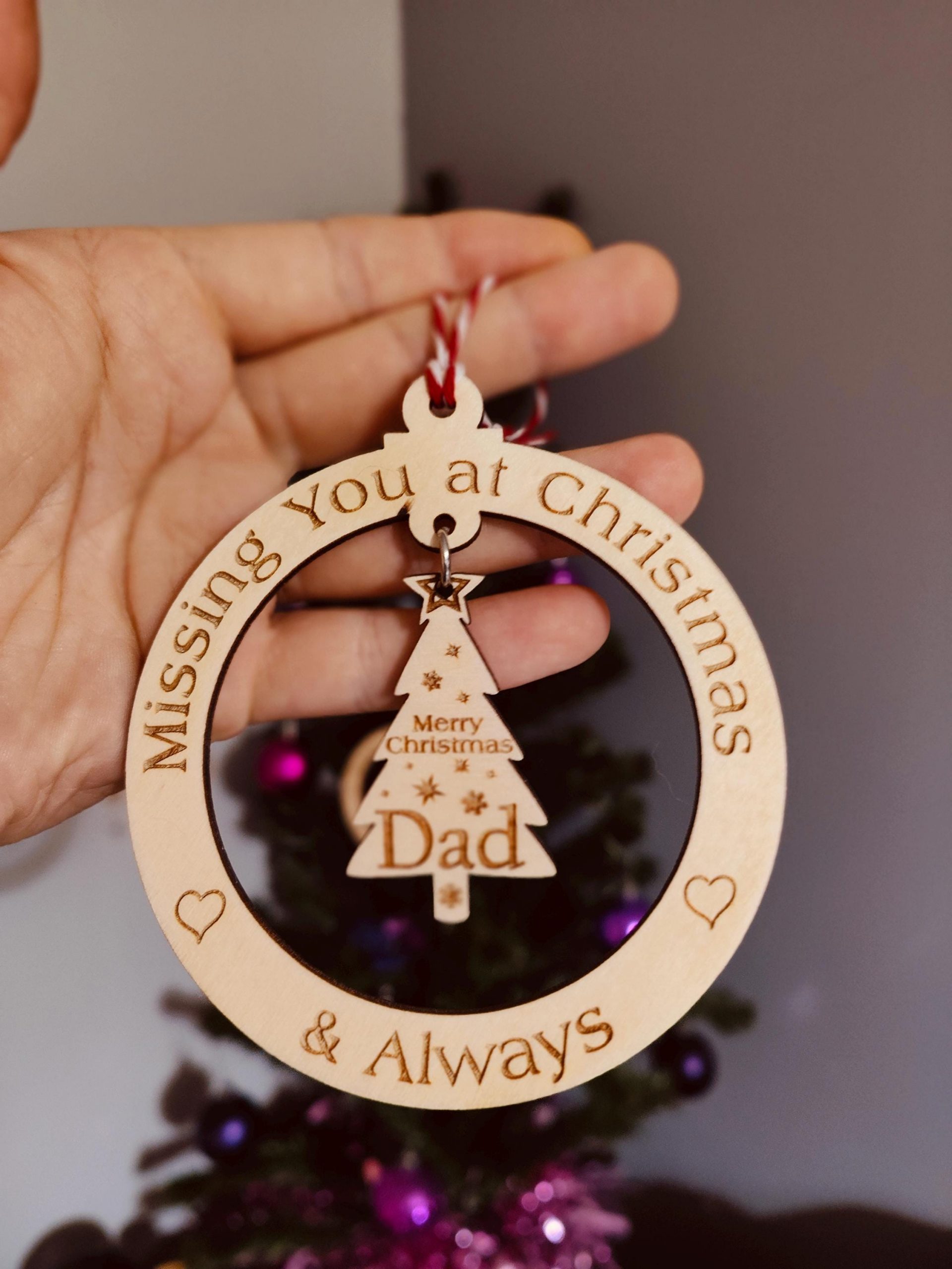 Personalised Christmas Memorial bauble tree decoration for lost loved ones missing at Xmas - Image 3