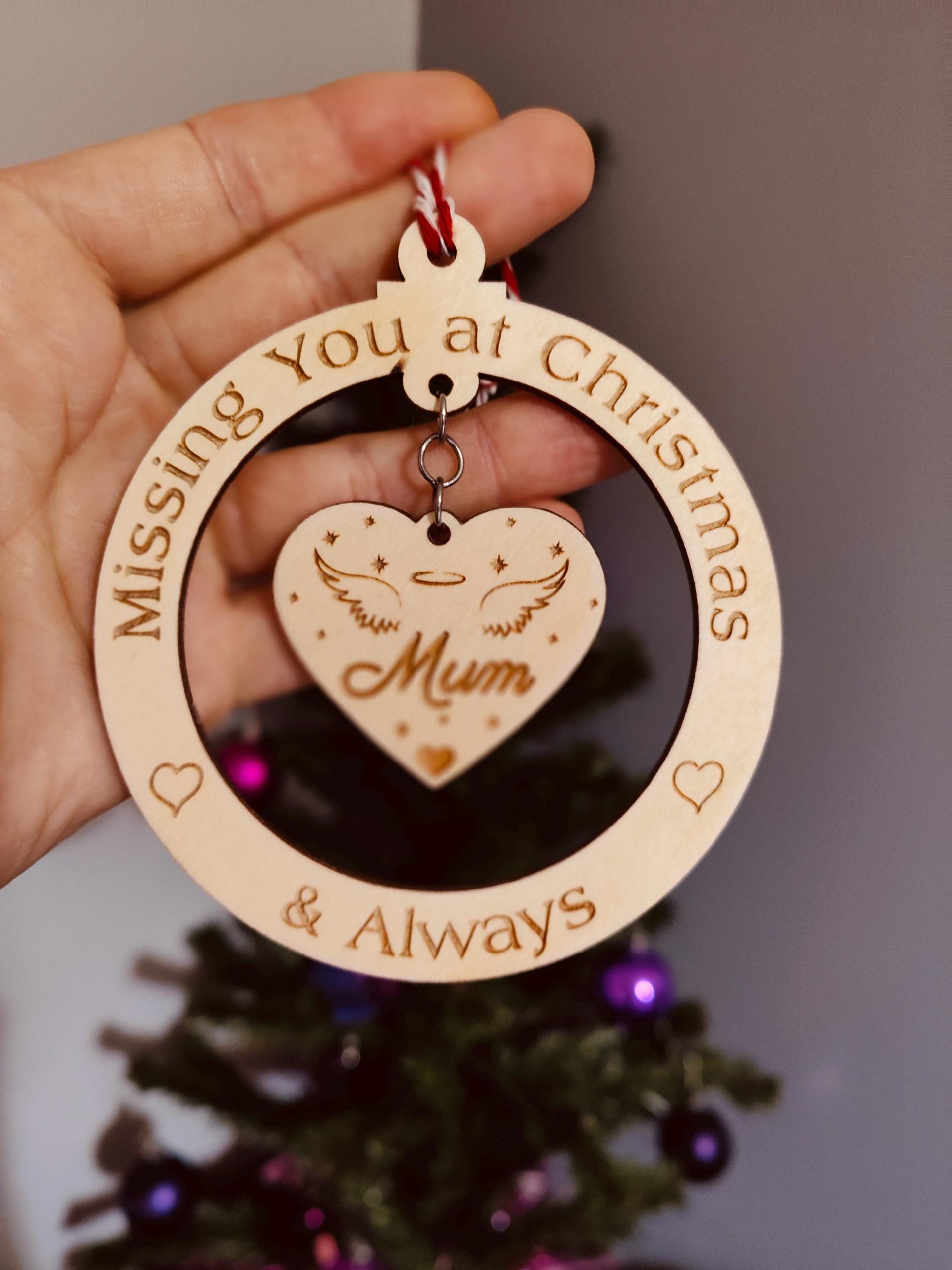 Personalised Christmas Memorial bauble tree decoration for lost loved ones missing at Xmas - Image 5