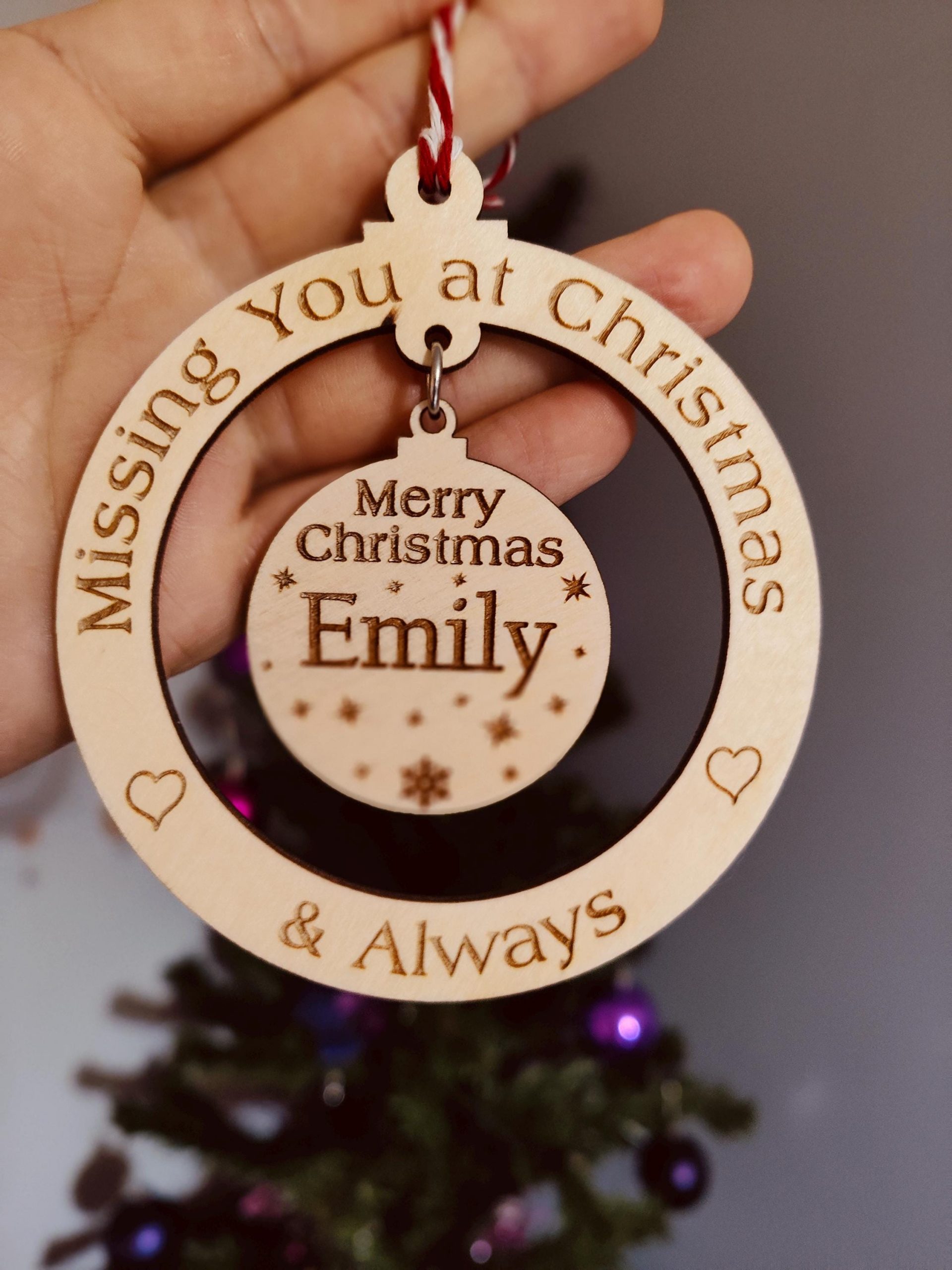 Personalised Christmas Memorial bauble tree decoration for lost loved ones missing at Xmas - Image 4