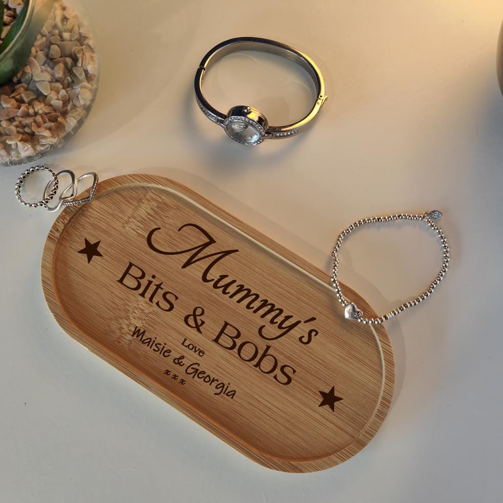 Personalised Wooden Trinket Tray: Engraved Ring & Coin Holder - Image 3