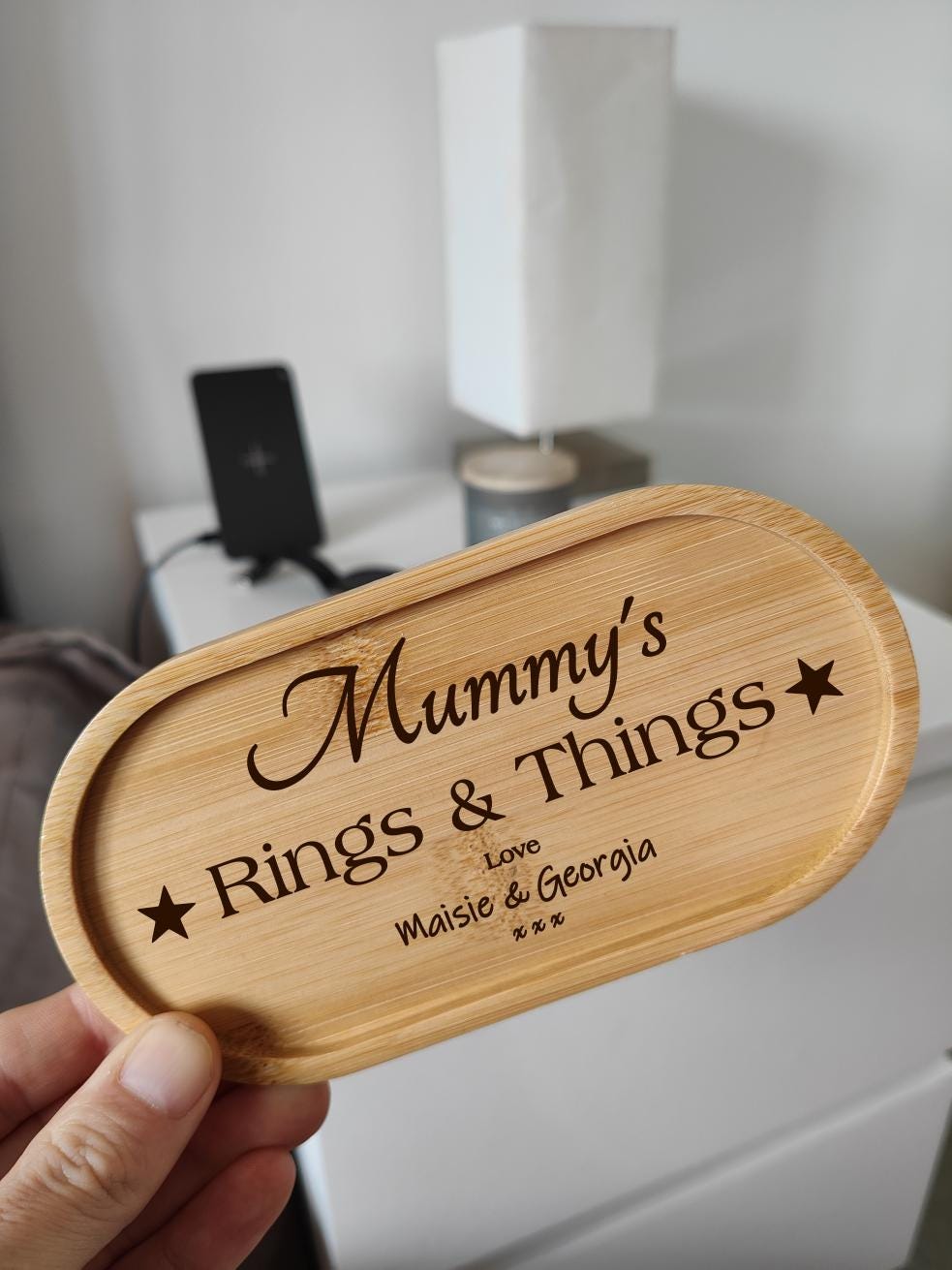 Personalised Wooden Trinket Tray: Engraved Ring & Coin Holder - Image 4