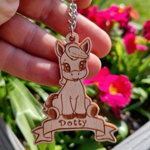 Personalised Horse Keyring: Engraved Wooden Animal Bag Tag