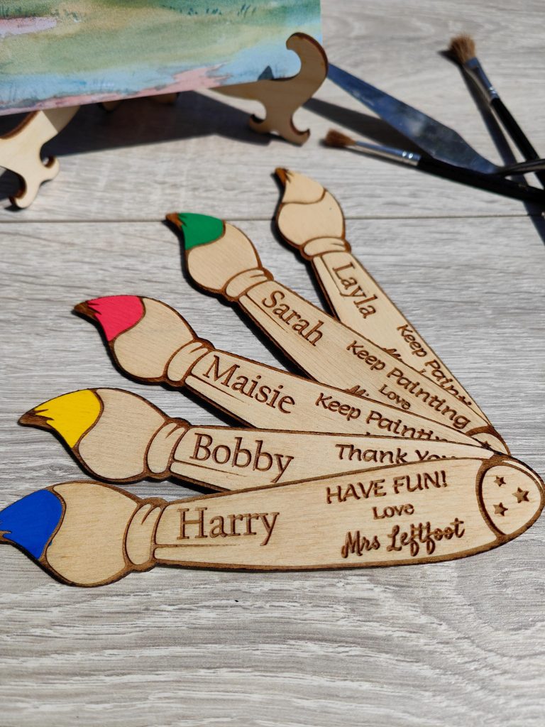 Personalised Teacher Gift: Engraved Paintbrush Bookmark