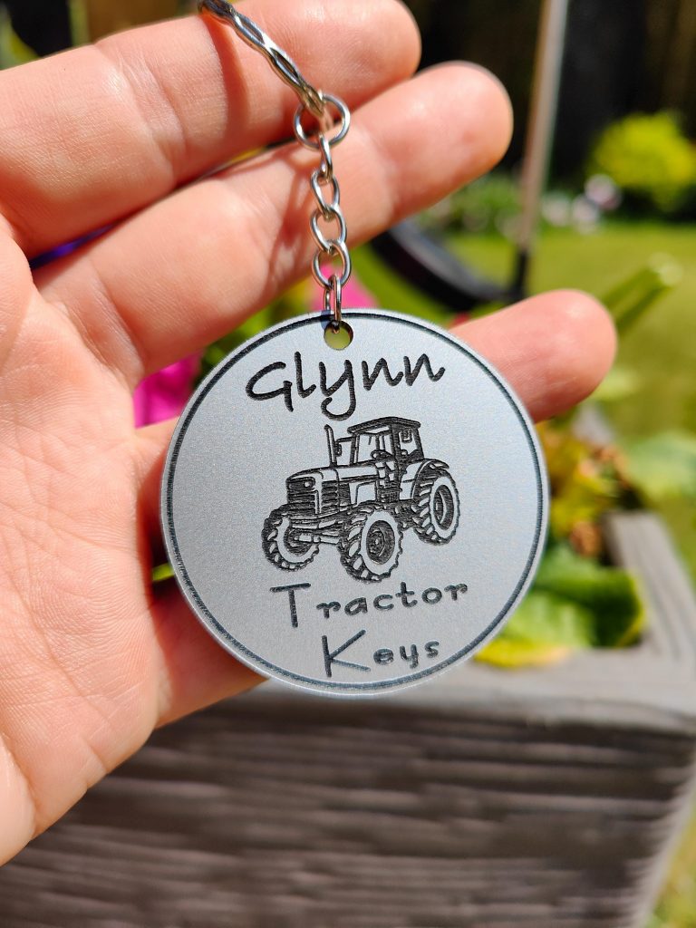 Personalised Tractor Keyring: Engraved Acrylic Farm Gift