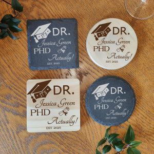 Personalised PHD Graduation Gift, Laser Engraved Slate Coaster