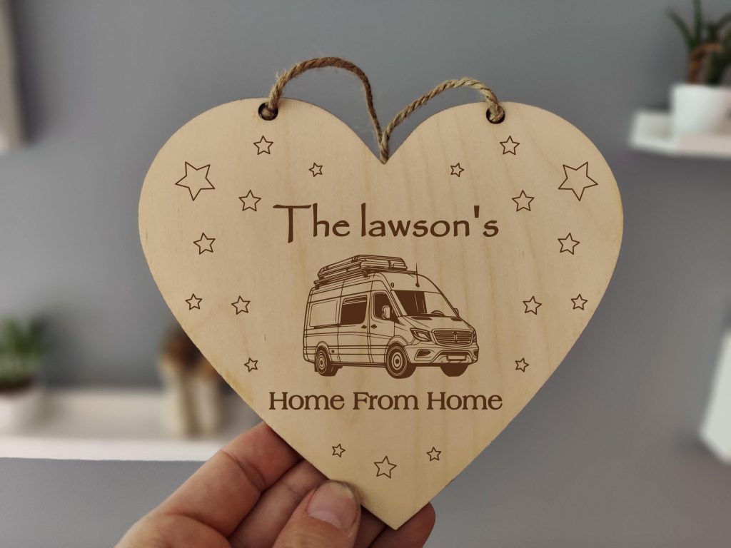 Personalised Van Life Gift: Engraved Wooden Heart Plaque