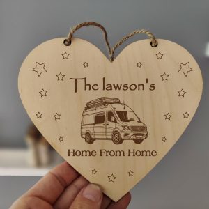 Personalised Van Life Gift: Engraved Wooden Heart Plaque